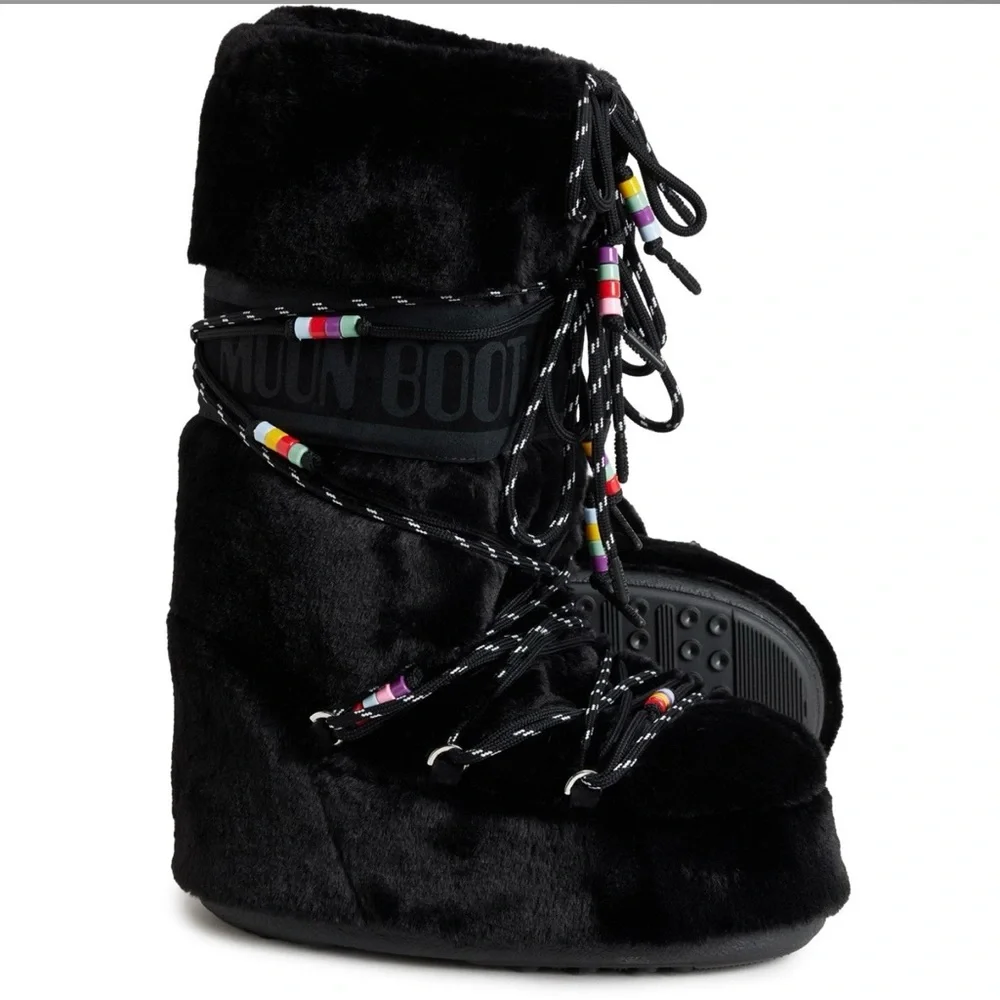 MOON BOOT Icon Faux Fur Beads Boots! Size: 42/44 (US: Shoe Size 10-11½! NEW